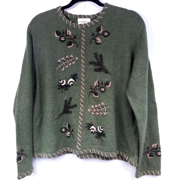 Christopher & Banks Sweater Women's Large GUC Wool Blend Fall Hand Embroidered - Picture 6 of 6